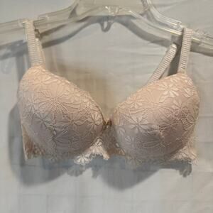 Women's Rene Rofe Wild Dream push- up lace bra 34B cream underwire lingerie